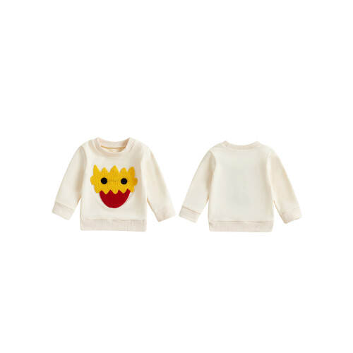 (12-18 Months, Beige) Φούτερ για Κορίτσια με Μακρυμάνικο και Κέντημα Λουλουδιών 1