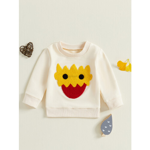 (0-6 Months, Beige) Φούτερ για Κορίτσια με Μακρυμάνικο και Κέντημα Λουλουδιών 2