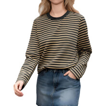 (L, Dark Grey) T-shirts rayés pour femmes, automne, col rond, manches longues, style streetwear tendance