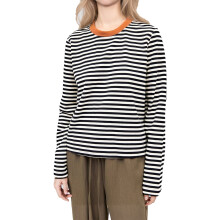 (L, Black) T-shirts rayés pour femmes, automne, col rond, manches longues, style streetwear tendance