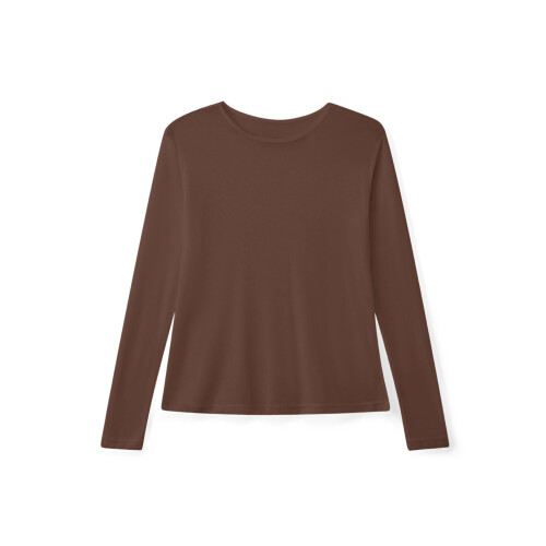 (S, Dark Brown) Womens Long Sleeve Tops Fall Crew Neck Casual Solid Color See Through Pullover Base Layer Shirts