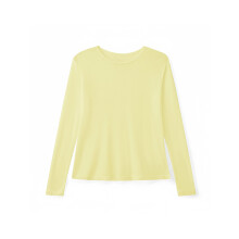 (M, Light Yellow) Hauts à manches longues pour femmes, col rond, style décontracté, couleur unie, transparents, pulls de base
