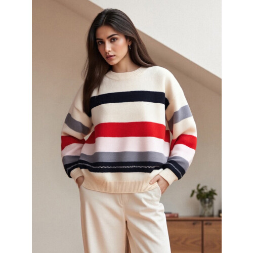 (XL, Multi-color) Γυναικείο ριγέ casual χειμώνα, φθινόπωρο 2