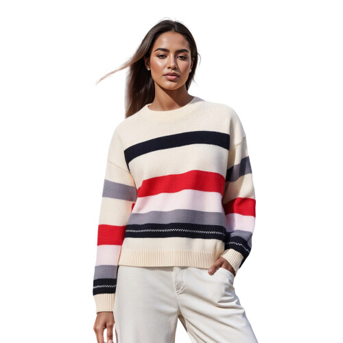 (XL, Multi-color) Γυναικείο ριγέ casual χειμώνα, φθινόπωρο