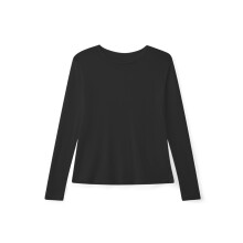 (L, Black) Hauts à manches longues pour femmes, col rond, style décontracté, couleur unie, transparents, pulls de base