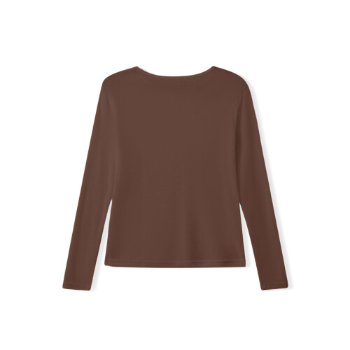 (S, Dark Brown) Womens Long Sleeve Tops Fall Crew Neck Casual Solid Color See Through Pullover Base Layer Shirts 1