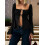 (L, Black) Women's Tie-up Front Tops Long Sleeve Square Neck Solid Color Split Shirts Spring Fall Blouses 5