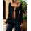 (L, Black) Women's Tie-up Front Tops Long Sleeve Square Neck Solid Color Split Shirts Spring Fall Blouses 6