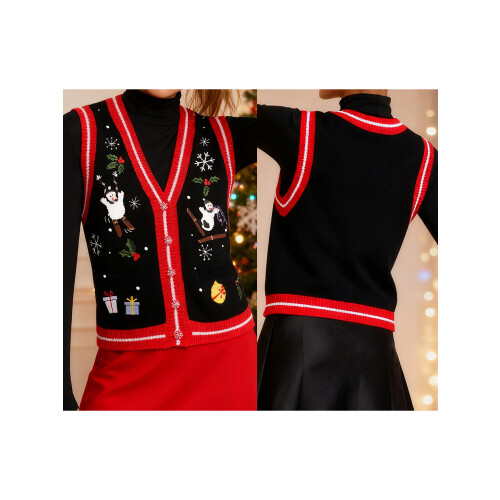(S, Black) Χριστουγεννιάτικο γυναικείο γιλέκο casual καθημερινά 1