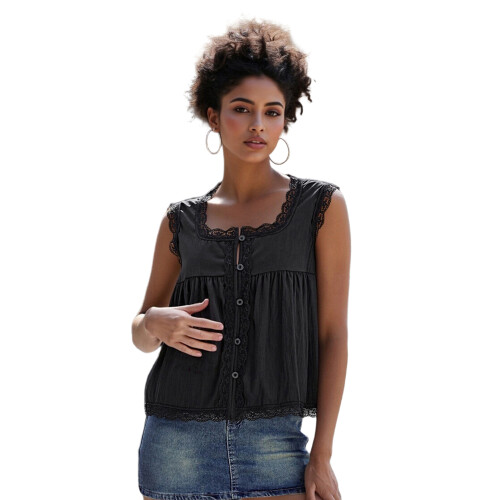 (S, Black) Γυναικείο αμάνικο τοπ καλοκαιρινό streetwear