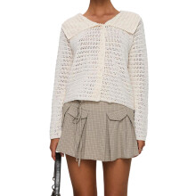 (M, White) Gilet cardigan en maille pour femme, manches longues, fermeture boutonnée, uni, style décontracté d'automne.