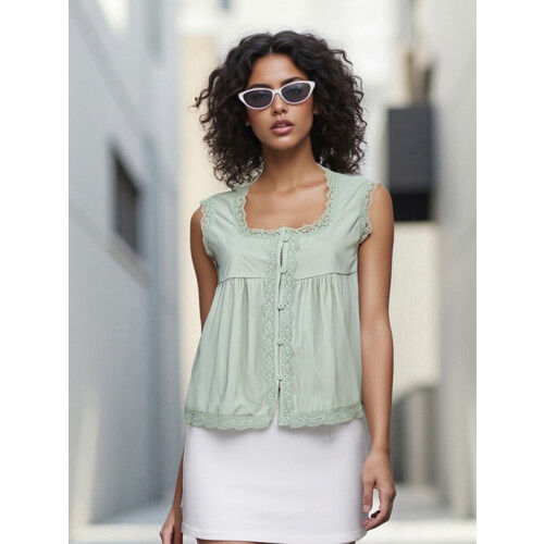 (S, Light Green) Γυναικείο αμάνικο τοπ καλοκαιρινό streetwear 2