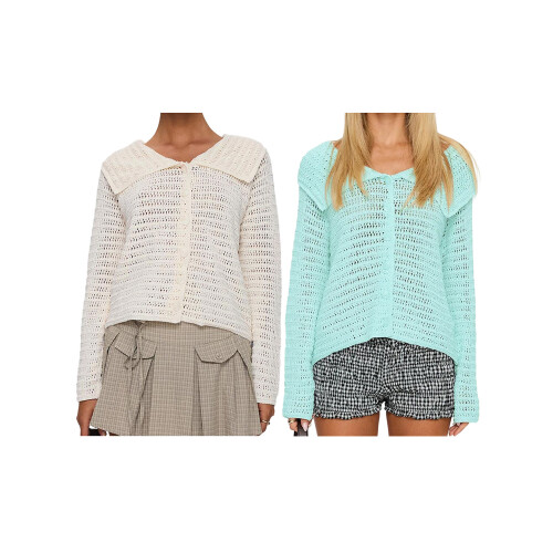 (L, White) Γυναικεία πλεκτή ζακέτα φθινοπωρινό, casual. 1