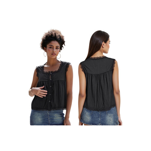 (L, Black) Γυναικείο αμάνικο τοπ καλοκαιρινό streetwear 1