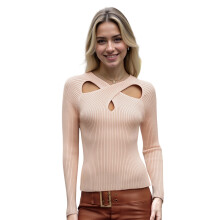 (S, Lotus Root Color) Γυναικείο πλεκτό τοπ μονόχρωμο, κοντό.