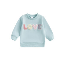 (12-18 Months, Blue) Felpe per bambini con lettere ricamate, girocollo, maniche lunghe, pullover autunnali, top per neonati