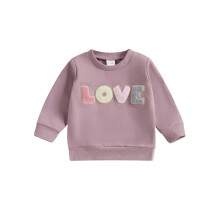 (6-12 Months, Purple) Felpe per bambini con lettere ricamate, girocollo, maniche lunghe, pullover autunnali, top per neonati