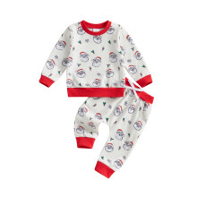 (12-18 Months, Red) Éadaí Fómhair do Naíonáin: Geansaí Fada le Prionta Santa Claus & Bríste Leaisteacha