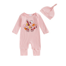 (6-12 Months, Pink) Conjunto 2 piezas bebé niña: mono orejas conejo y gorro Pascua. Ropa recién nacida.