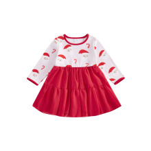 (12-18 Months, Pink) Sukienka dla dziewczynek, dł. rękaw, okrągły dekolt, nadruk Św. Mikołaja, plisowana, A-line