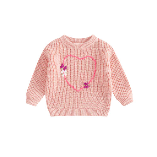 (9-12 Months, Pink) Mädchenpullover, langärmelig, Rundhalsausschnitt, Herzblumenmuster, warmer Winterpullover