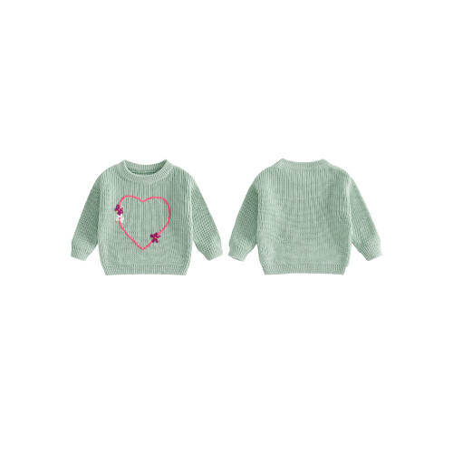 (9-12 Months, Green) Mädchenpullover, langärmelig, Rundhalsausschnitt, Herzblumenmuster, warmer Winterpullover 1