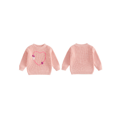 (9-12 Months, Pink) Mädchenpullover, langärmelig, Rundhalsausschnitt, Herzblumenmuster, warmer Winterpullover 1