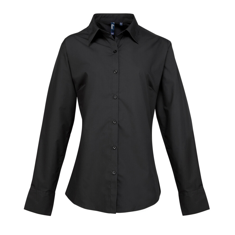 Premier (18, ) Womens/Ladies Supreme Heavy Poplin Long Sleeve Work Shirt Black