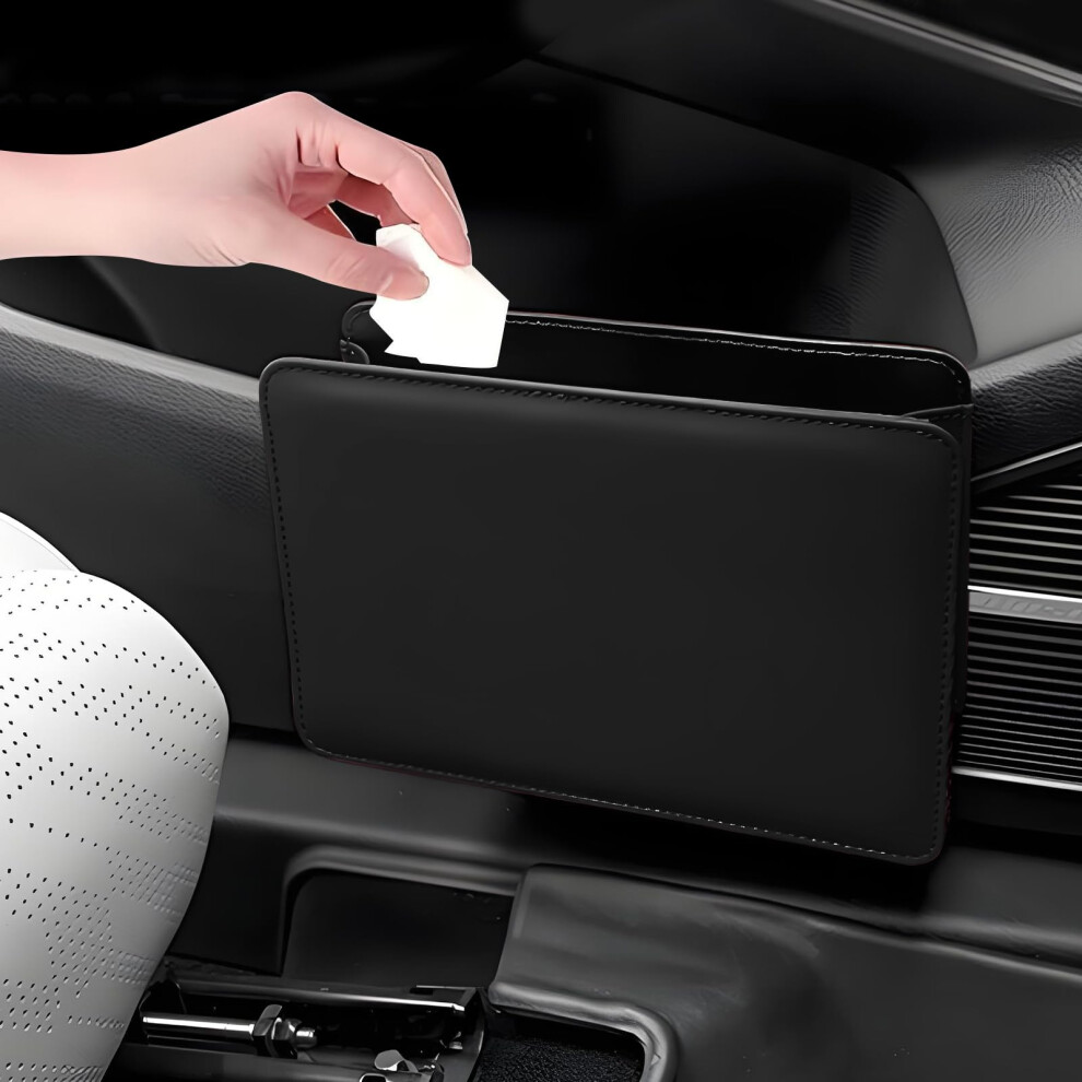 Waterproof Foldable Leather Car Trash Can With Leakproof Design, Mini Door Organizer Black 9169991203003
