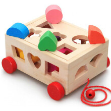 Wooden Trolley Toy with 15 Drop Blocks for 0-3 Years Kids Gift