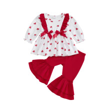 (6-12 Months, White) Éadaí Lá Vailintín do Chailíní Óga, Prionta Bogha, Barr Muineál Crua, Muinchille Fada, 2 phíosa