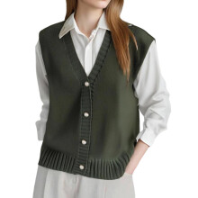 (One Size, Army Green) Gilet sans manches pour femme, ample, col V, boutons perles, style décontracté hiver/automne