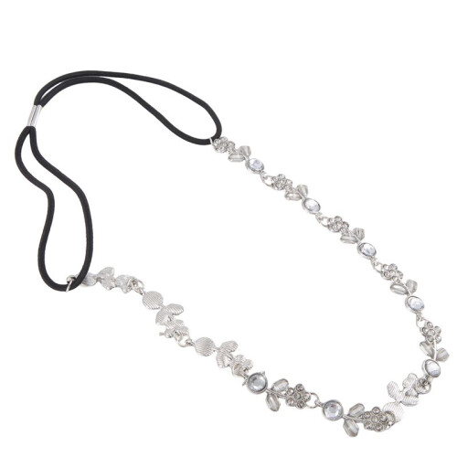 Frauen Elegante Blume elastisches Haar Band Stirnband Silber 1