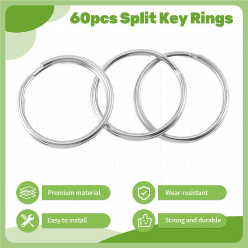 60 Pcs 20mm Outside Dia Universal Split Key Rings Keychain Holders 1