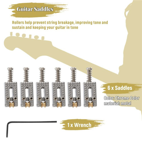 6 Roller Bridge Tremolo-Sadlar med Skiftnyckel för  Strat Tele Elgitarr KromfäRg 1