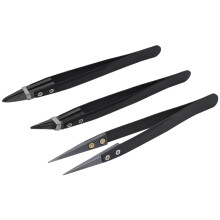ensemble de pinces a epiler noires en ceramique - anti-statique, anti-corrosion, anti-magnetique, tres resistant a la chaleur (3 paquet)