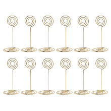 Paquet de 12 Porte-cartes de numero de table Porte-photo clips de stands d'endroit de menu de papier, Forme de cercle (Or)