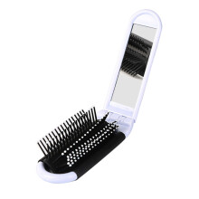 Portable Travel Folding Hair Brush With Mirror Compact Pocket Size Comb-White