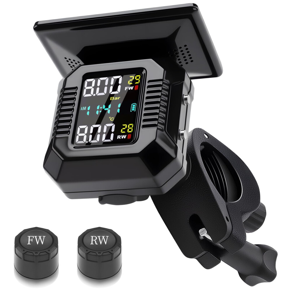 Motorcycle Tpms With 2 External Sensors, Lcd Display, Ip67 Waterproof, Usb Charging, Pressure And Temperature Alerts 9771547183013