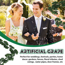 12 Strands Artificial Fake Grape Vines Ivy Leaves with 3 Strings Grapes for Wedding Party Home Wall Decoration