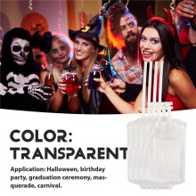10Pcs 400ML Transparent Drink Bag with 10x Stickers Reusable Blood Bag Props Halloween Decorations