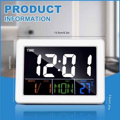 Color Large Screen LCD Electronic Desk Alarm Clock with Temperature Date Display 1