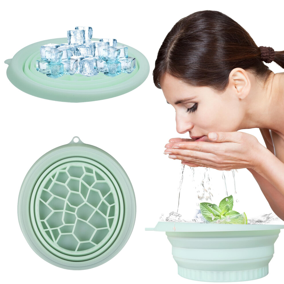 Green Ice Facial Bowl With Builtin Ice Tray For Skin Tightening And Acne Relief, Foldable Basin