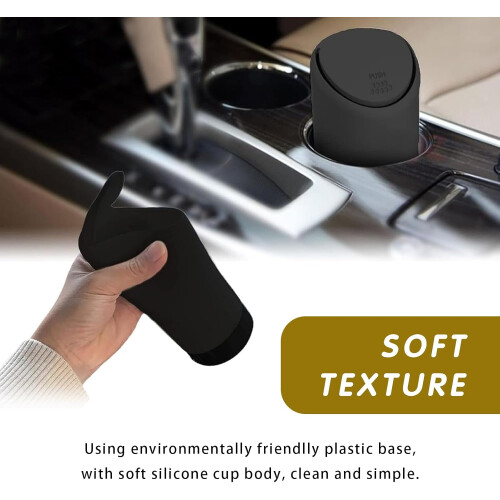 Car Trash Can with Lid, Waterproof Leakproof Car Garbage Bin, Compact OneHand Push Black 2