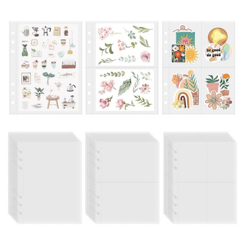 30 Sheets A5 Binder Inserts - Clear Double Sided Plastic Sleeves for Photo, Card, and Sticker Storage