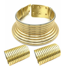 African Necklace Jewelry Sets Exaggerated Choker Necklace Two-Hand Bracelet Women Punk Ethnic Tribal Jewelry Accessories
