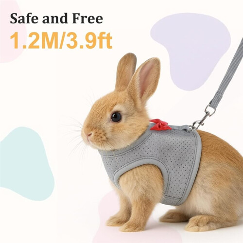 Bunny Harness and Leash Set, Soft Breathable Mesh Vest, Escape-Proof Adjustable Small Pet Harness 2