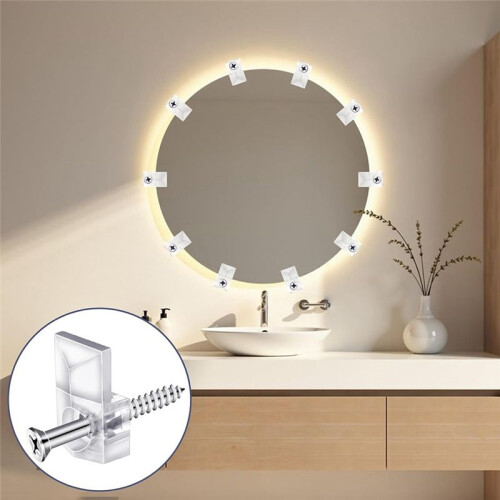 32Pack Mirror Holder Clips,Clear Plastic Mirror Clip,Frameless Mirror Mounting Hardware,Mirror Holders for Wall Mounting 1