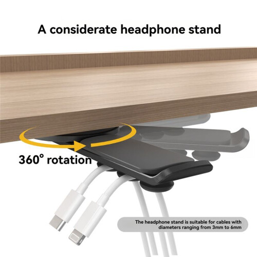 360 Degree Rotation Under Table Universal Headphone Holder with Cable Storage Organizer Headset Rack Earphone Bracket 1