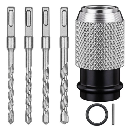 Rotary Hammer Adapter with Impact Drill Bits Set, Electric Hammer to Drill Converter - Adapter + 4PCS Drills